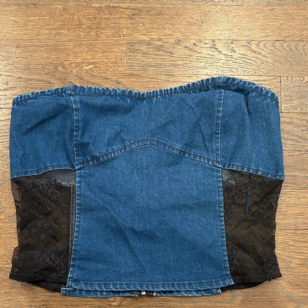 Blue blush denim and Lace Strapless Top